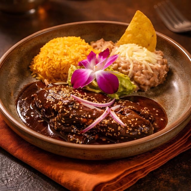 Mole con pollo dinner.